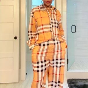 Checked Wide-Leg Pants & Shirt Set - Women